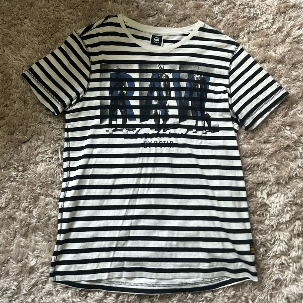 G-Star Raw Black and White Striped Men’s Tee